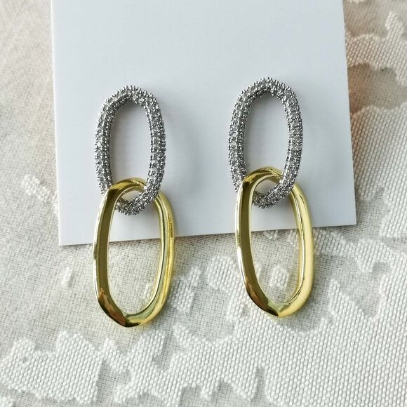 Alicia Bonnie Sparkling Symphony Gold Silver Linked Hoop Earrings White Crystal - Picture 1 of 3